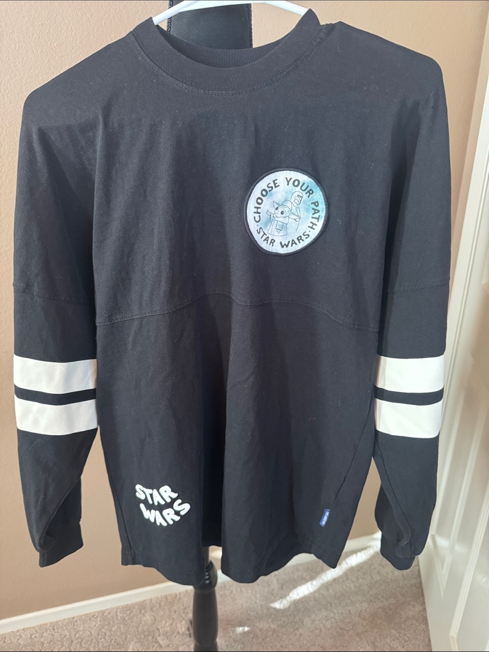 Star Wars Oversized Black Long-Sleeve Tee with White Sleeve Stripes